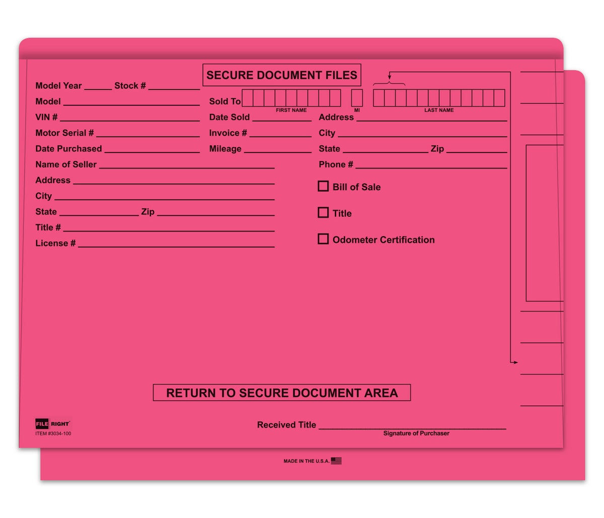 Red file folder with fillable areas. For secure document files. www.flywheelnw.com