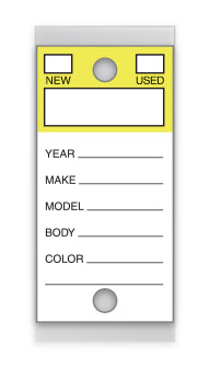 Genuine Versa-Tag Key Tag Color Top in Yellow; image is a small key tag with a yellow top and white bottom. www.flywheelnw.com