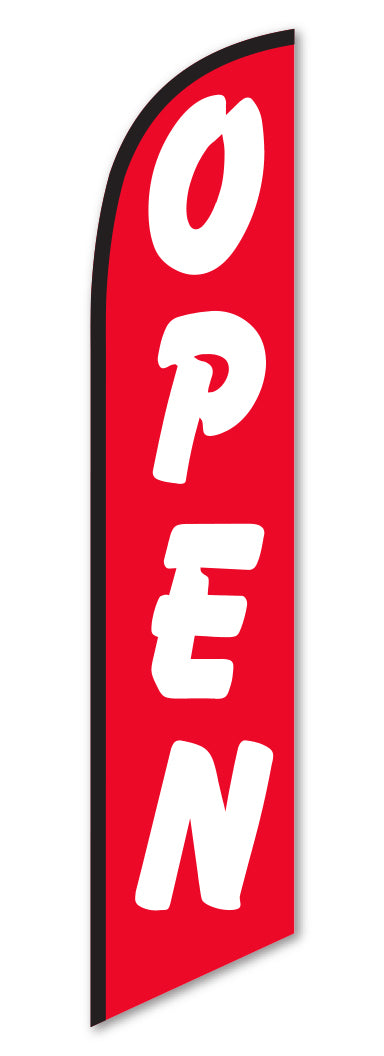 White Open Sign on Red Background Swooper Booster
