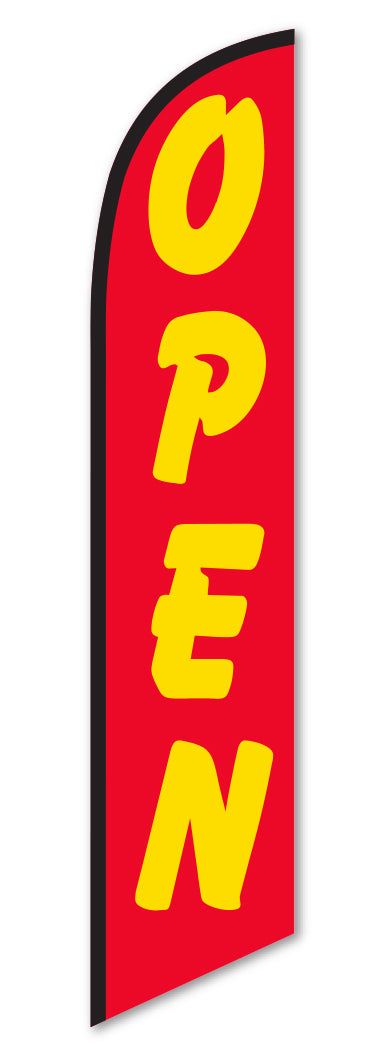 Yellow Open Sign with Red Background Swooper Booster