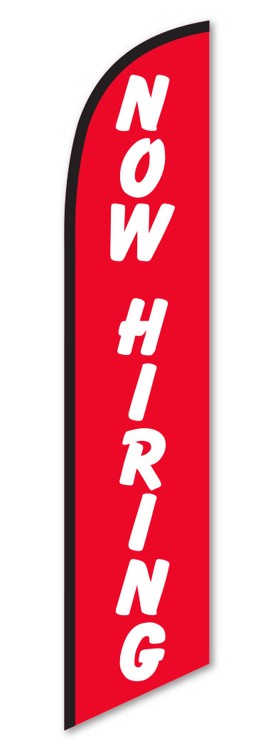 Now Hiring White Sign with Red Background Swooper Booster