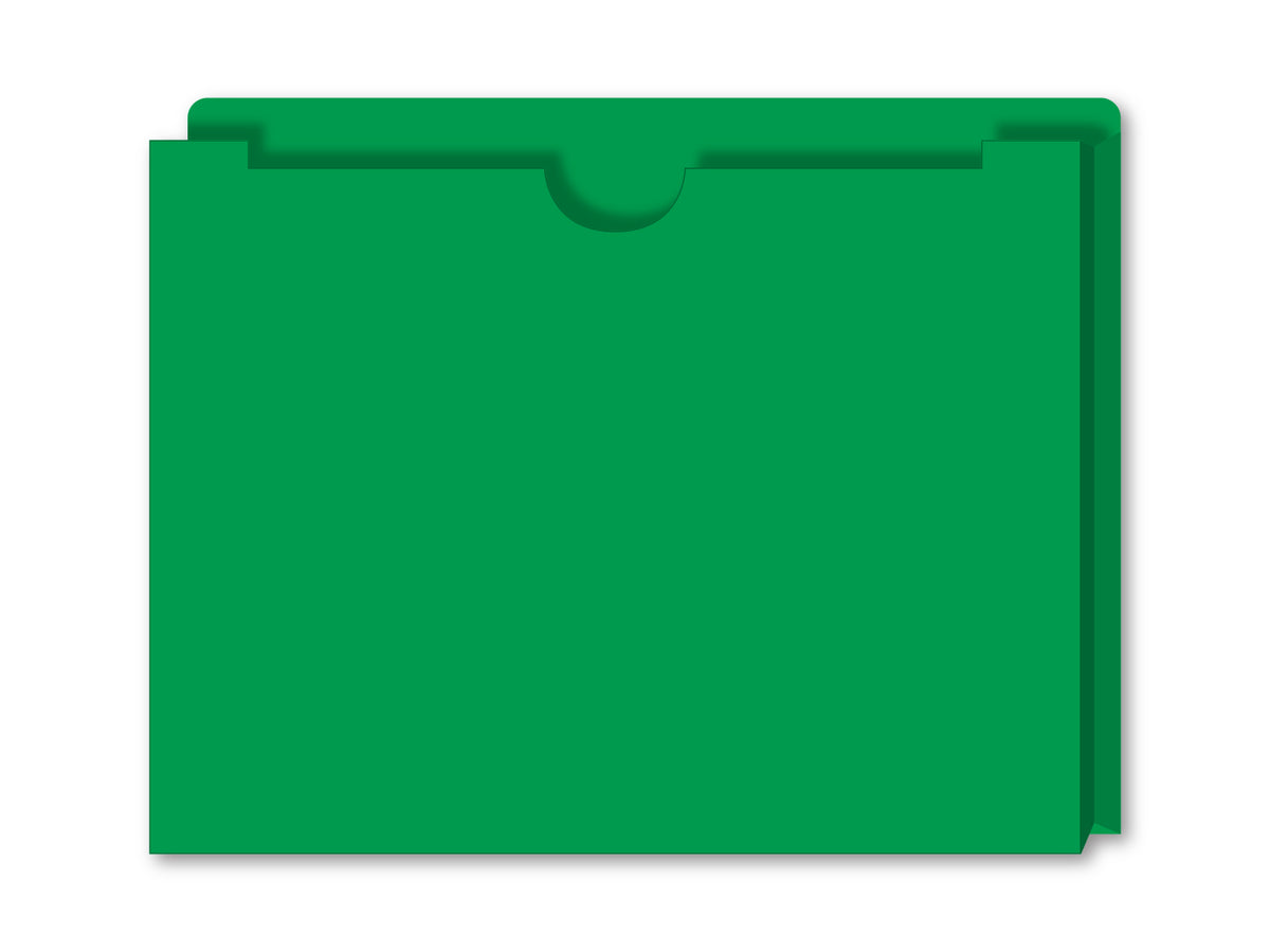 1&quot; Expandable Deal Jackets in Green; image is a 1&quot; medium-green colored expandable file folder. www.flywheelnw.com