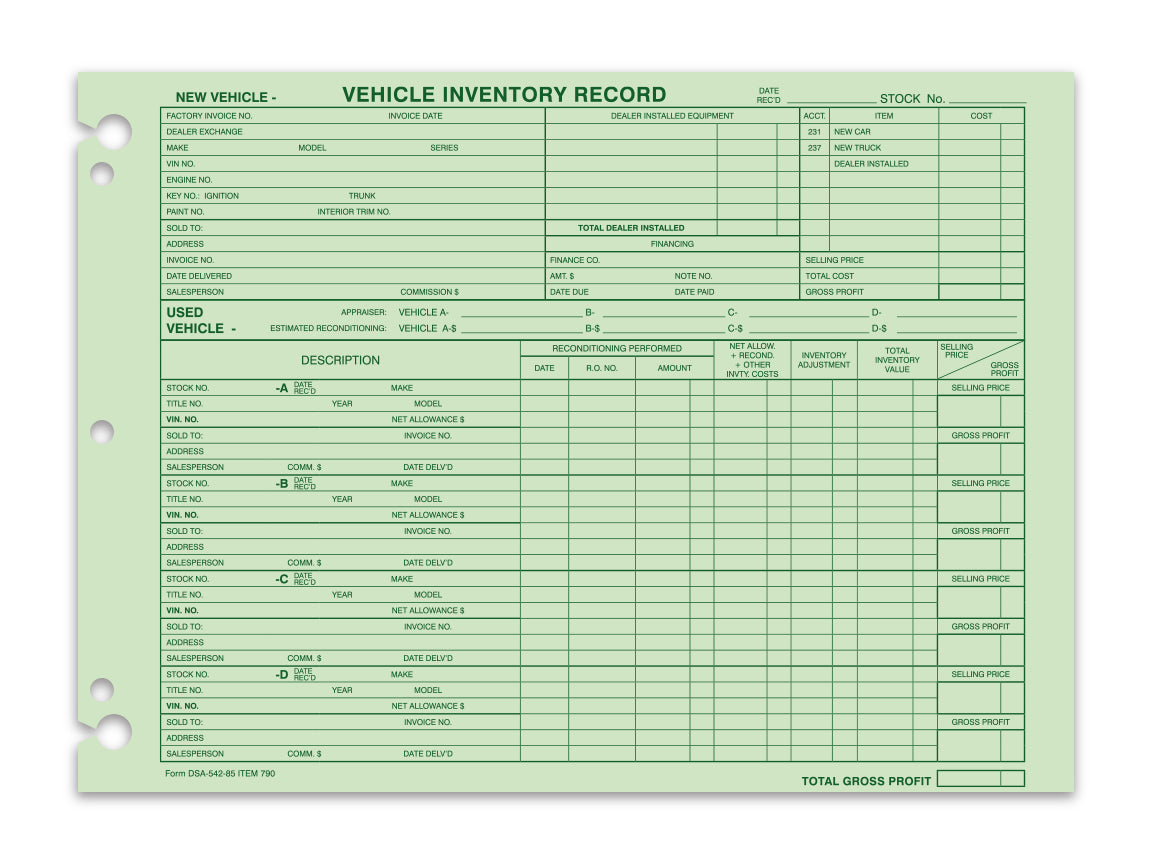 Vehicle Inventory Records - 1 sided - flywheelnw.com