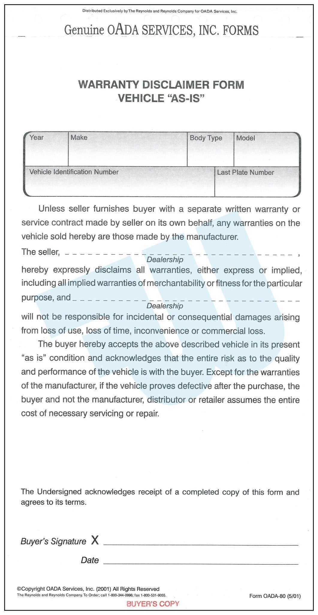Warranty Disclaimer Form Vehicle &quot;AS-IS&quot; - flywheelnw.com