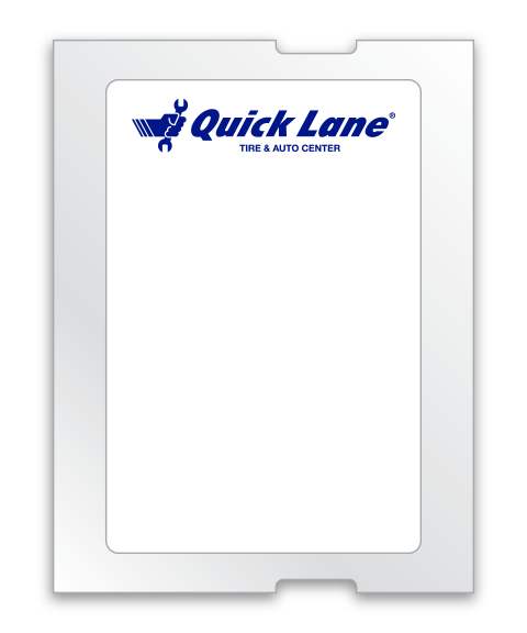 White label with light adhesive back. &quot;Quick Lane&quot; written on top of label with blue ink. 