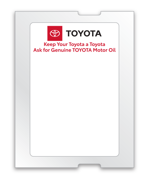 White label with light adhesive back. "Quick Lane" written on top of label with blue ink. 