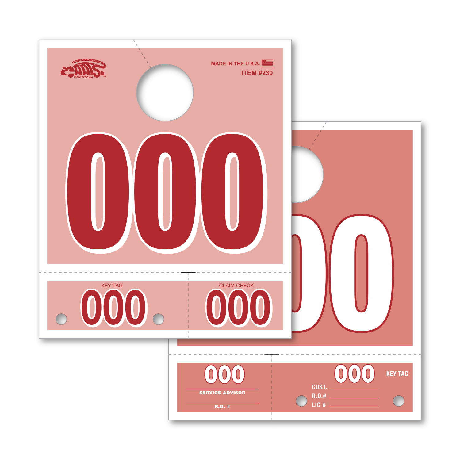 Colored Dispatch Numbers & Key Tags Pink 000