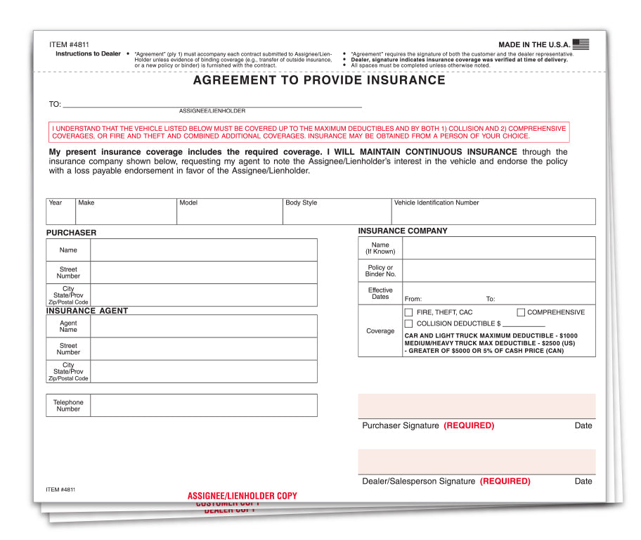 Agreement to Provide Insurance