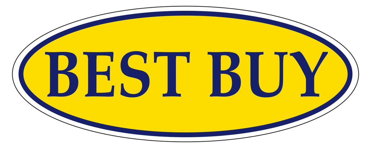 Window Sticker, Blue on Yellow OVAL