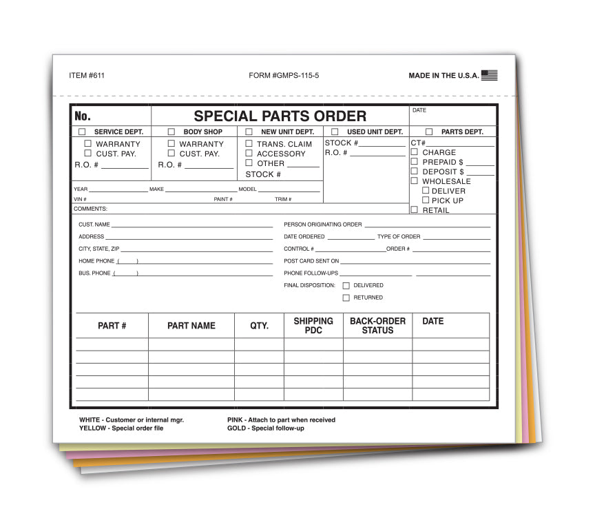 Special Parts Order Forms - Form GMPS-115-5