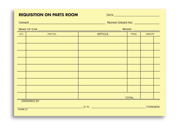 Parts Requisition Forms - Small