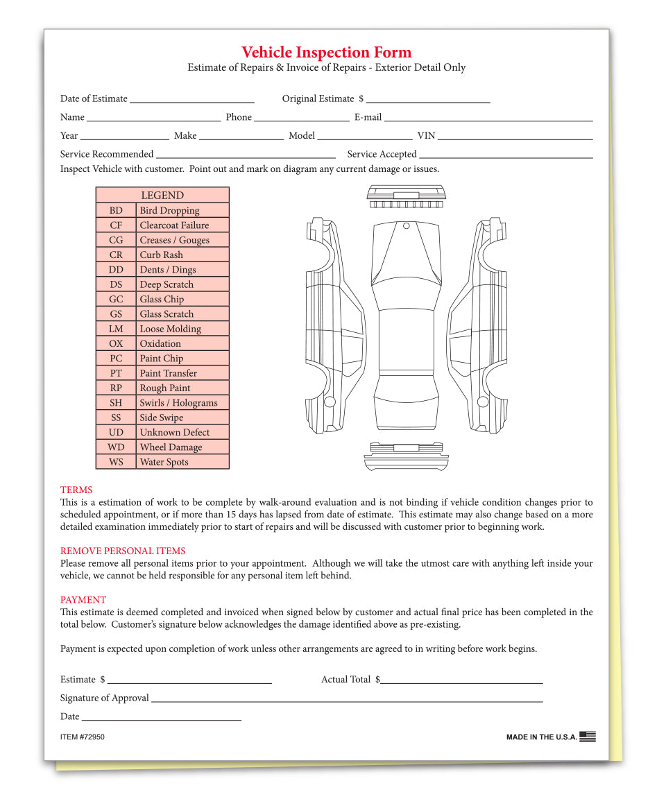 Vehicle Inspection &amp; Estimate Form