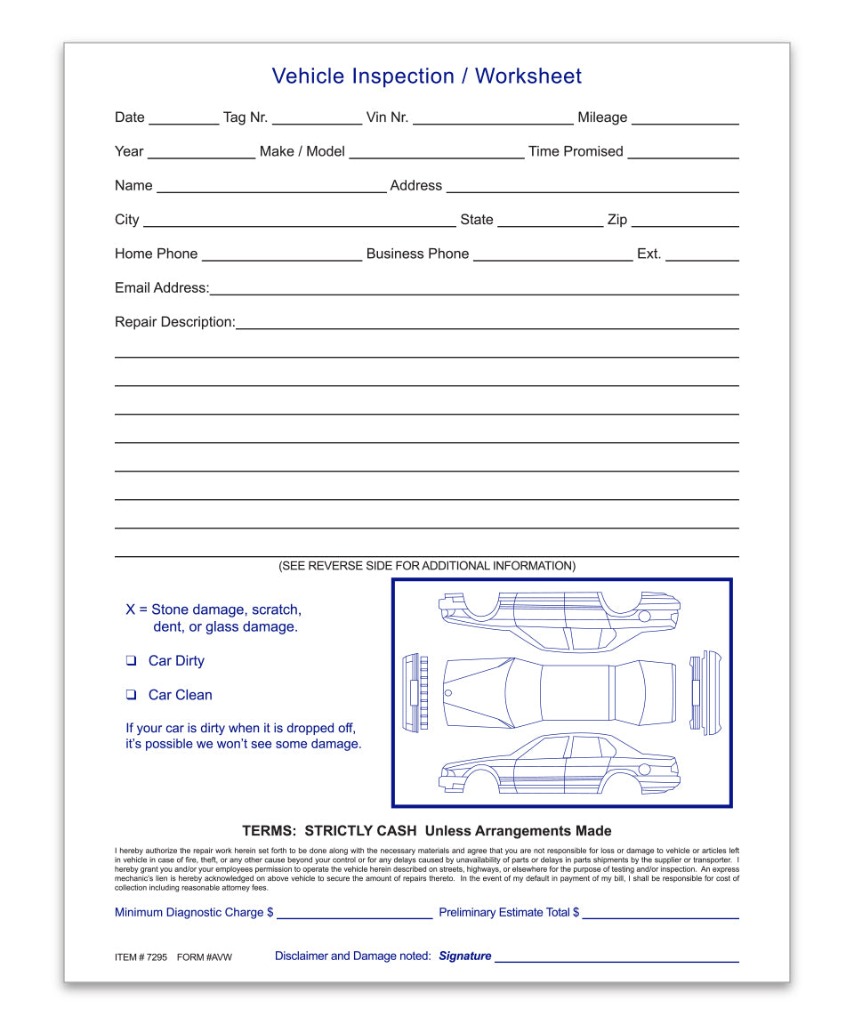 vehicle inspection worksheet - flywheelnw