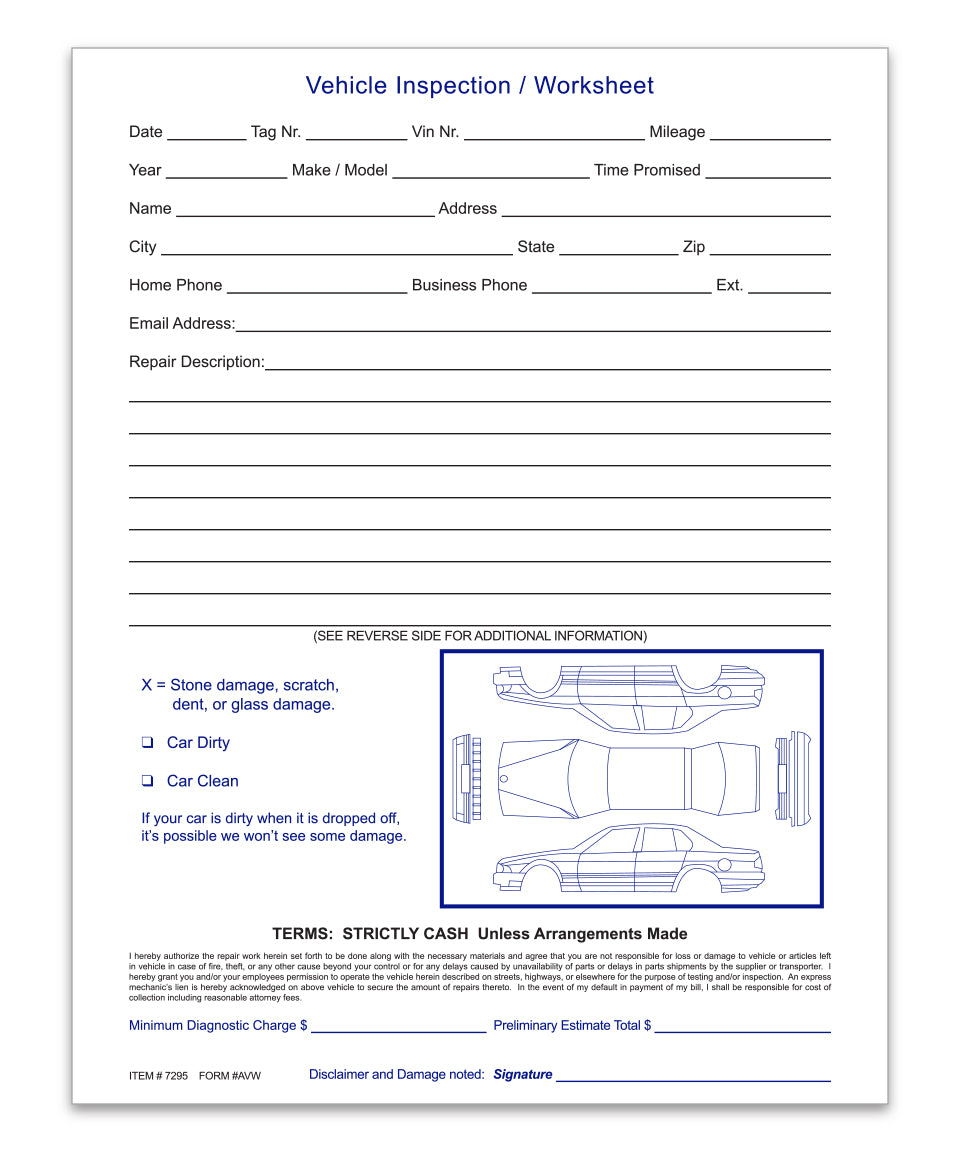 Vehicle Inspection Worksheet