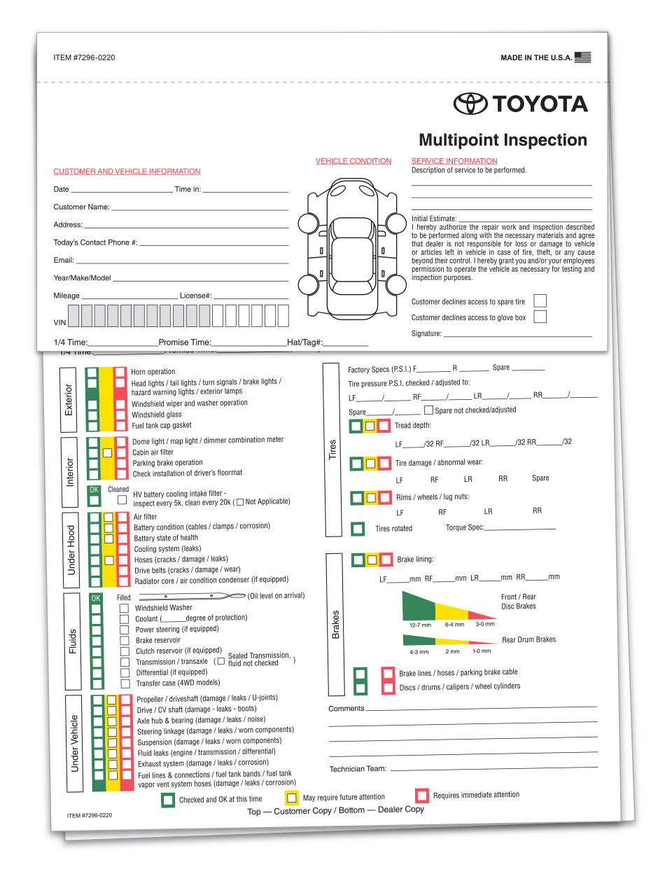 Multi-Point Inspection Forms - Manufacturer Specific - Toyota