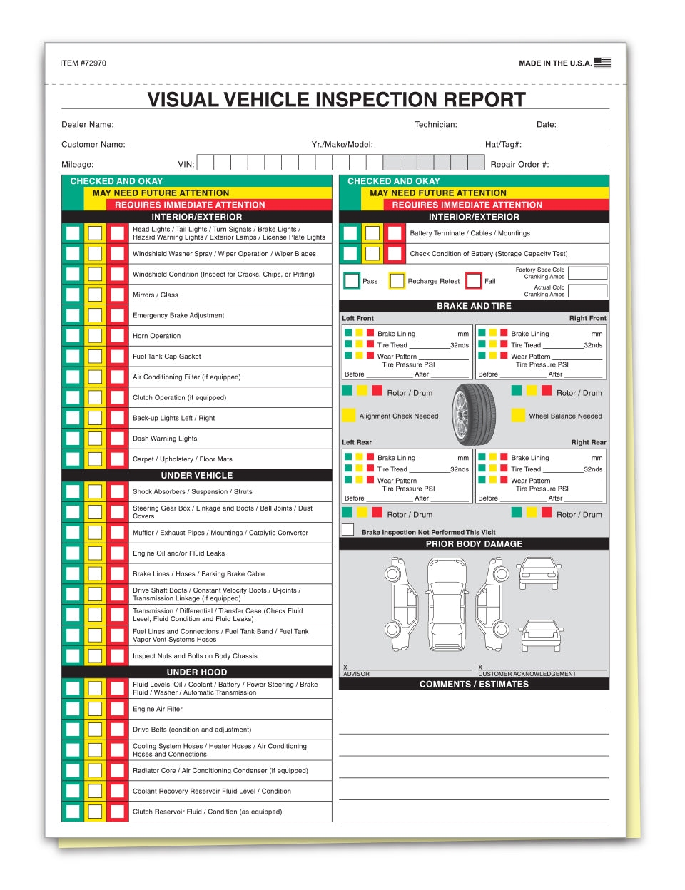 Visual Vehicle Inspection Form - 2-Part