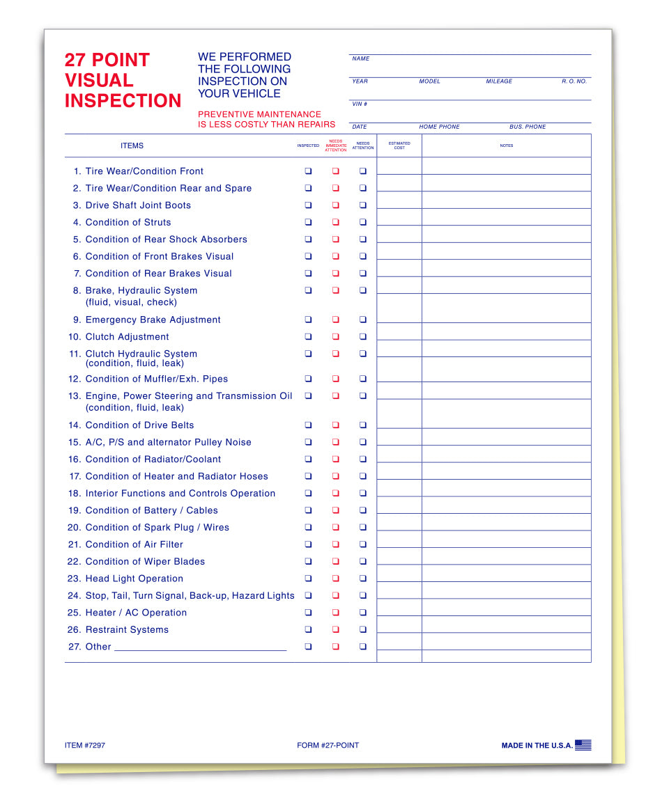 27 Point Vehicle Inspection - 2-Part