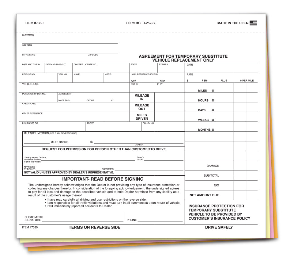 Substitute Vehicle Agreement