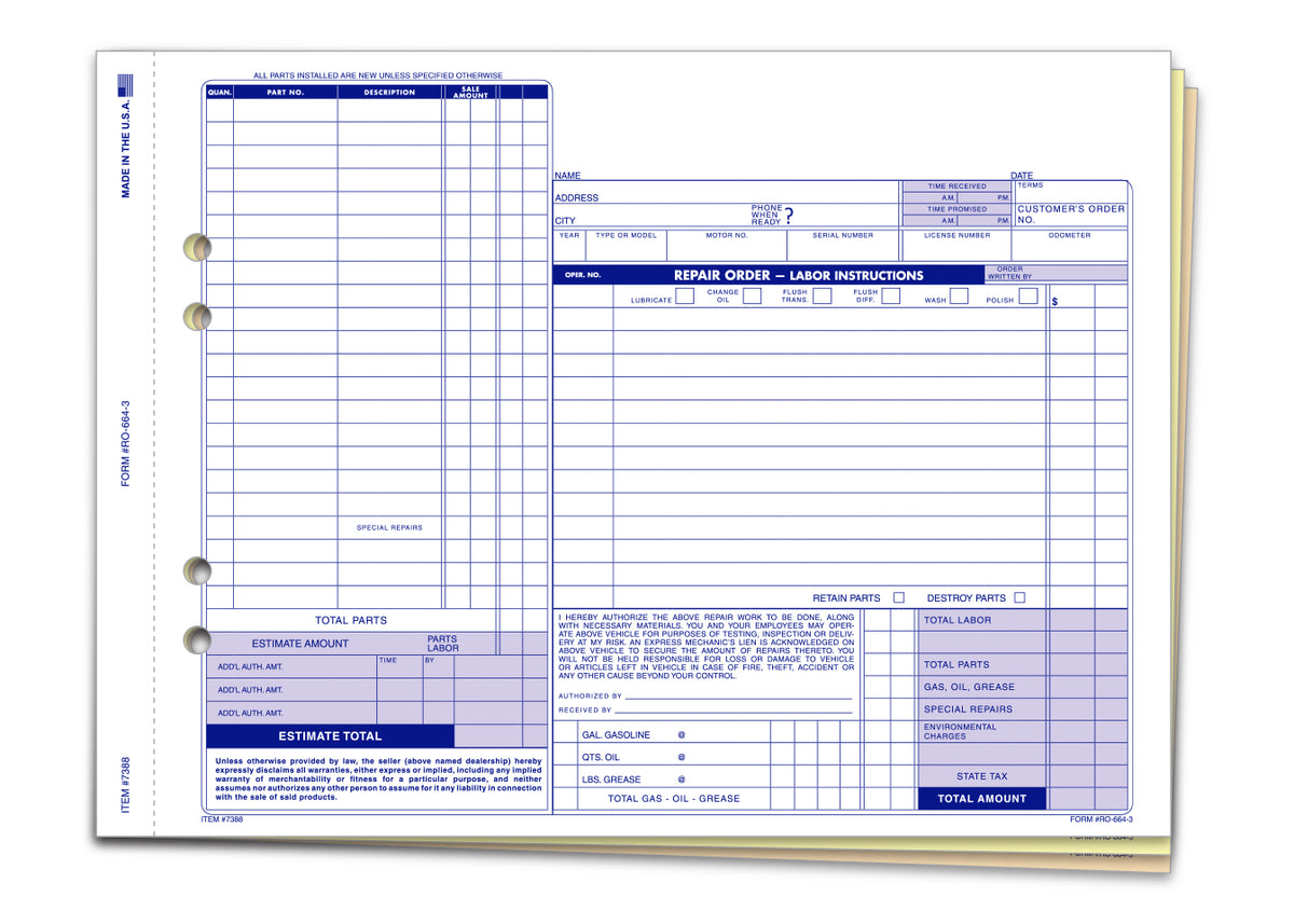 Repair Order (Form #RO-664-3)