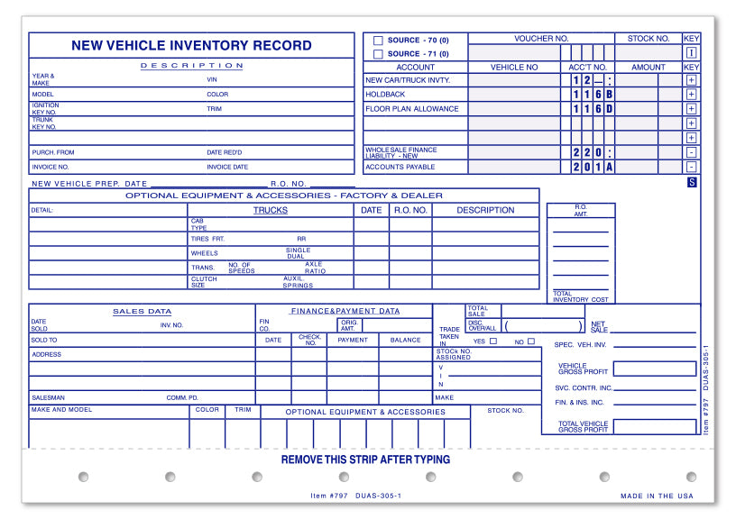 Vehicle Inventory Cards - New Vehicles