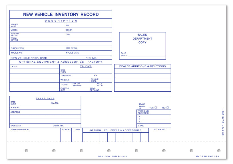 Vehicle Inventory Cards - New Vehicles