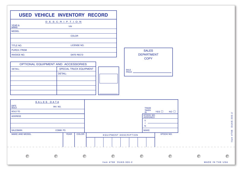 Vehicle Inventory Cards - Used Vehicles