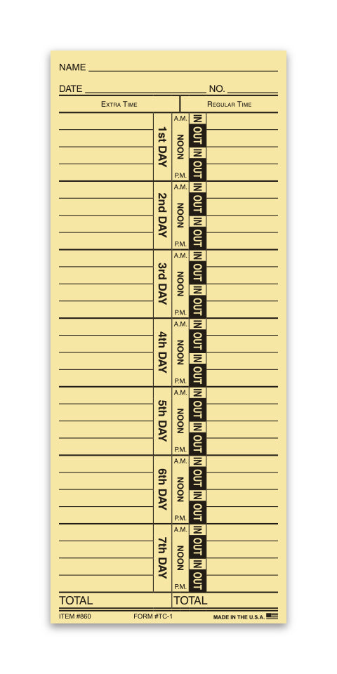 Time Clock Cards (Manual) Style 1