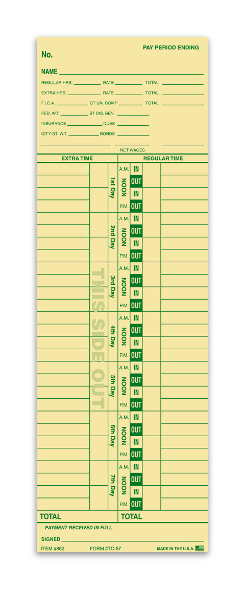 Time Clock Cards (Manual) Style 4