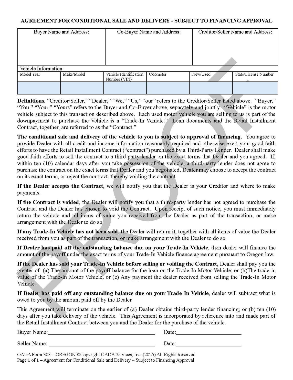 Agreement for Conditional Sale and Delivery