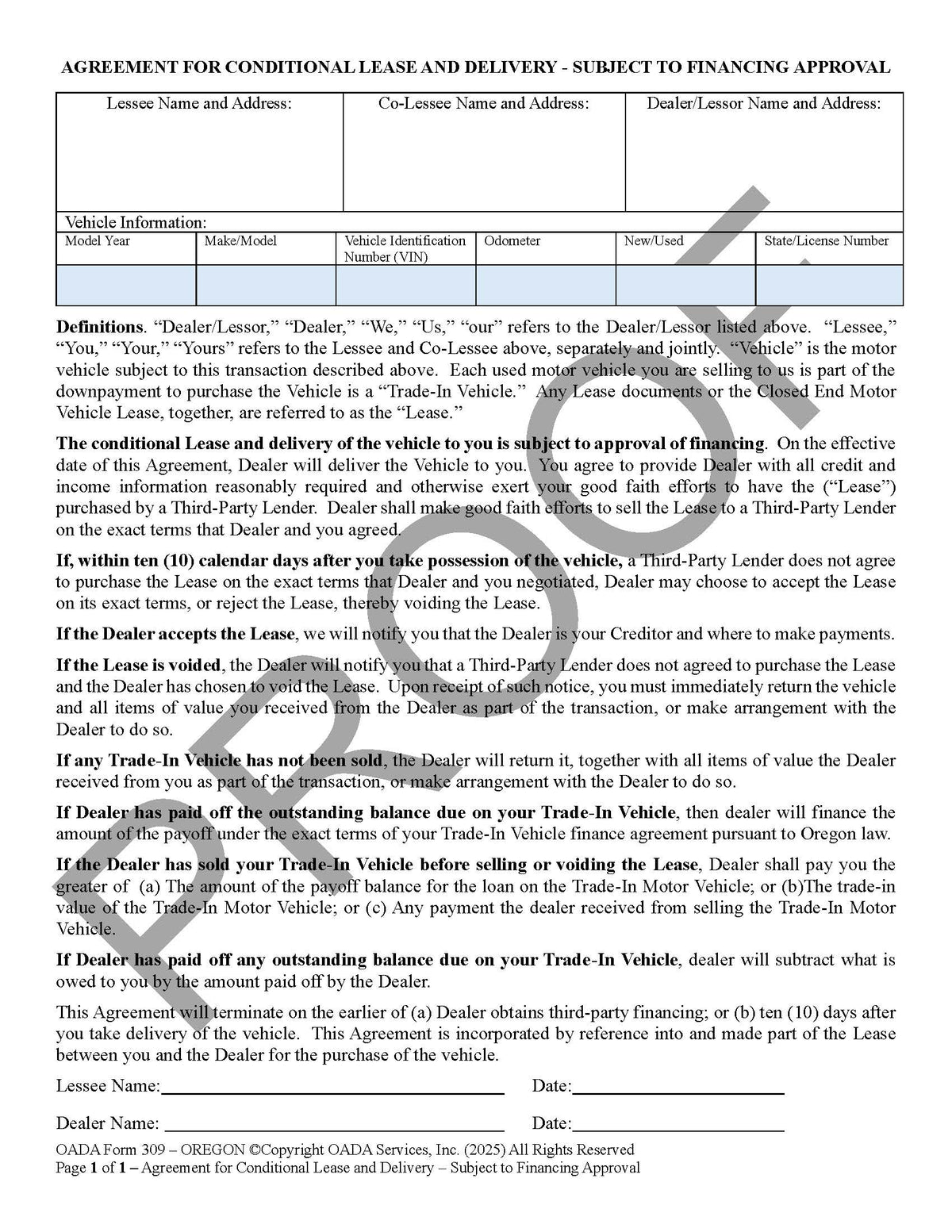 Agreement for Conditional Lease and Delivery