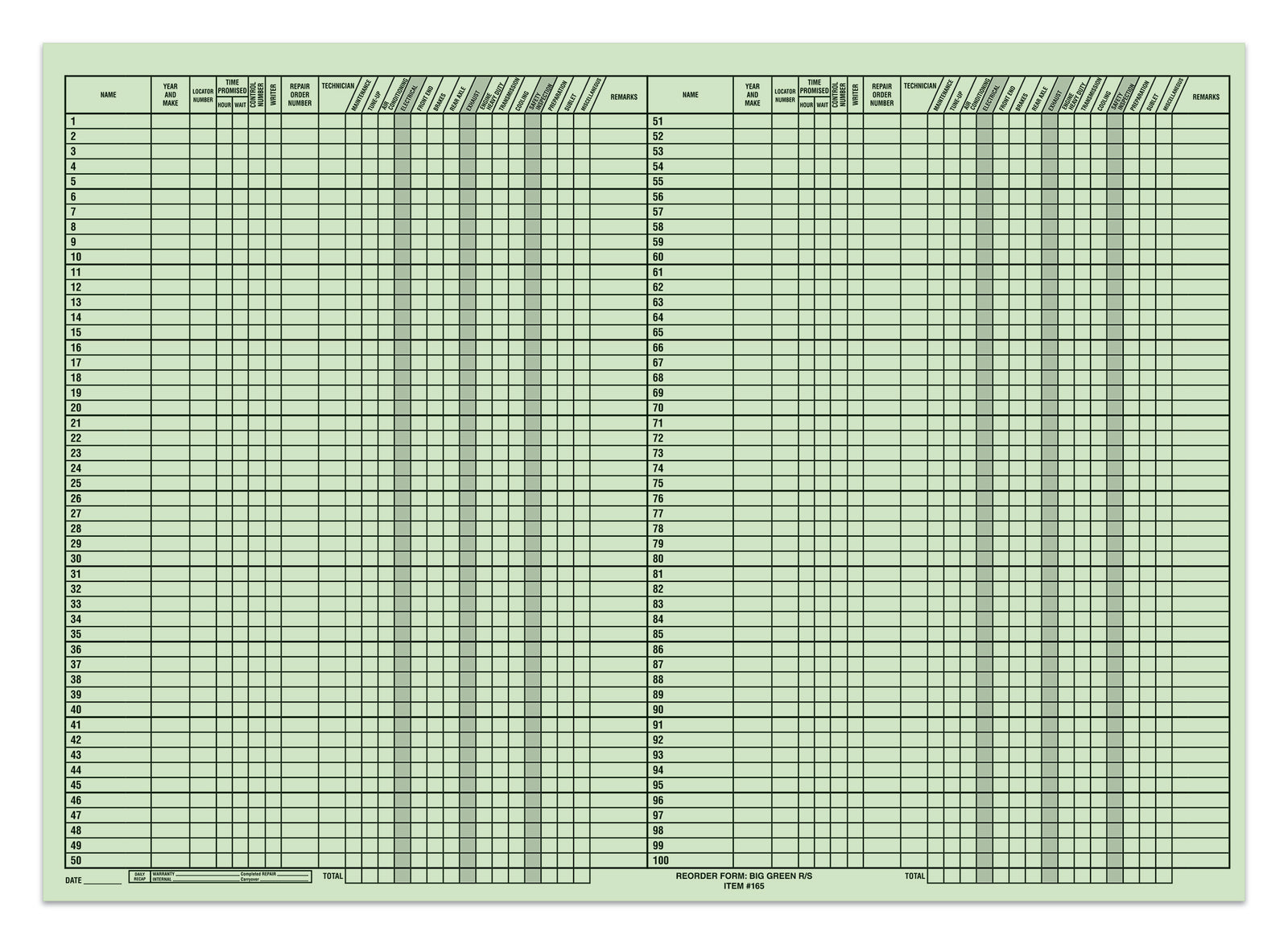 Route Sheets/Appointments - Form #Big Green R/S - flywheelnw.com