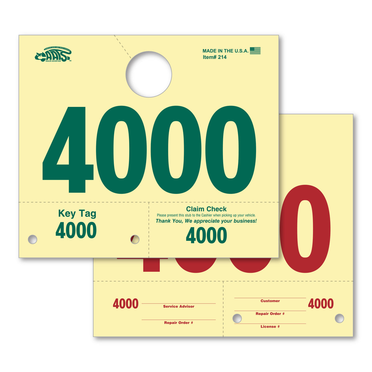 A service dispatch number that hangs on a rearview mirror. Has the number &quot;4000&quot; printed on it. www.flywheelnw.com
