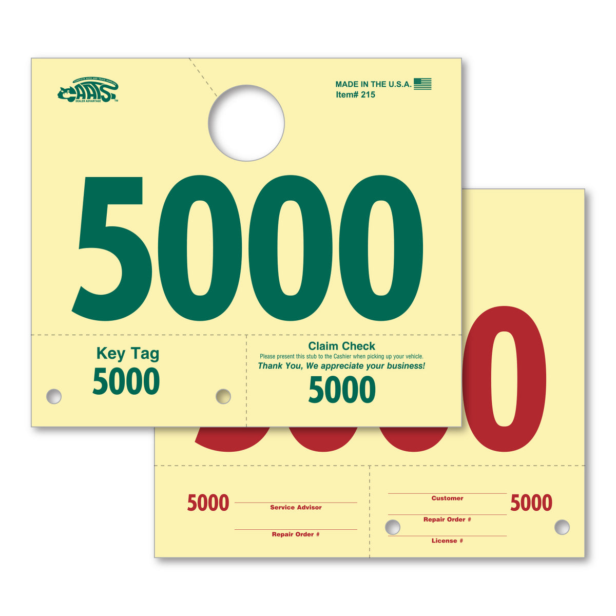 A service dispatch number that hangs on a rearview mirror. Has the number &quot;5000&quot; printed on it. www.flywheelnw.com