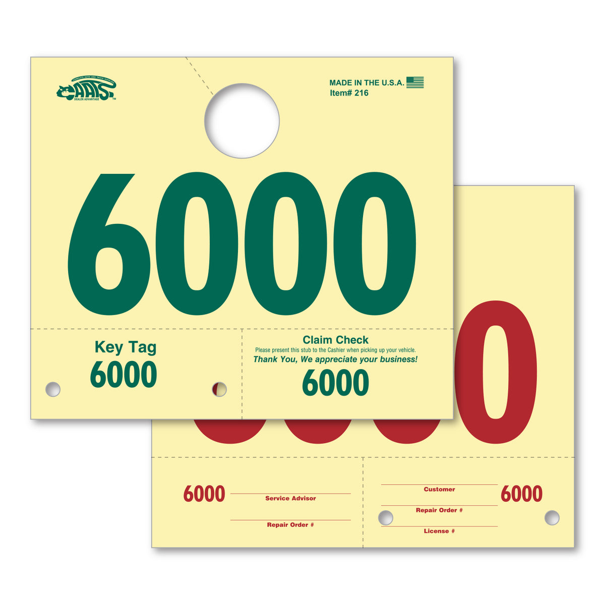 A service dispatch number that hangs on a rearview mirror. Has the number &quot;6000&quot; printed on it. www.flywheelnw.com