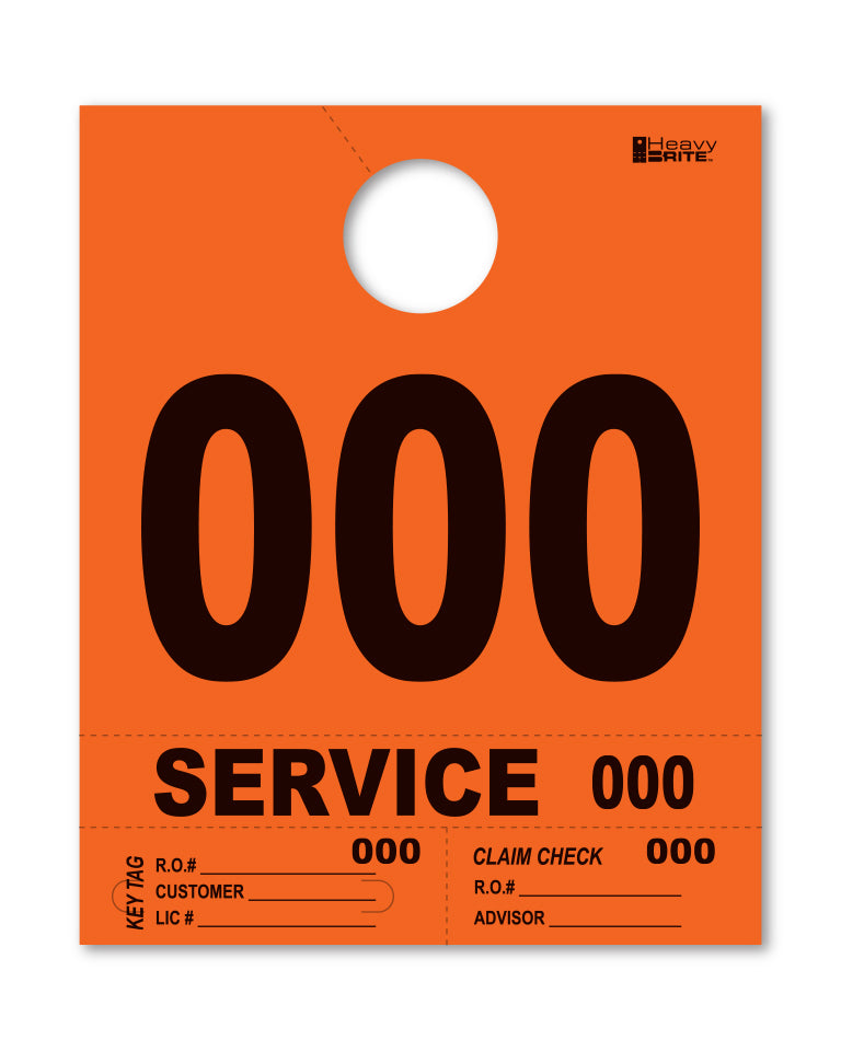 Orange service dispatch tag for rearview mirror. Has the number &quot;000&quot; printed on it. www.flywheelnw.com