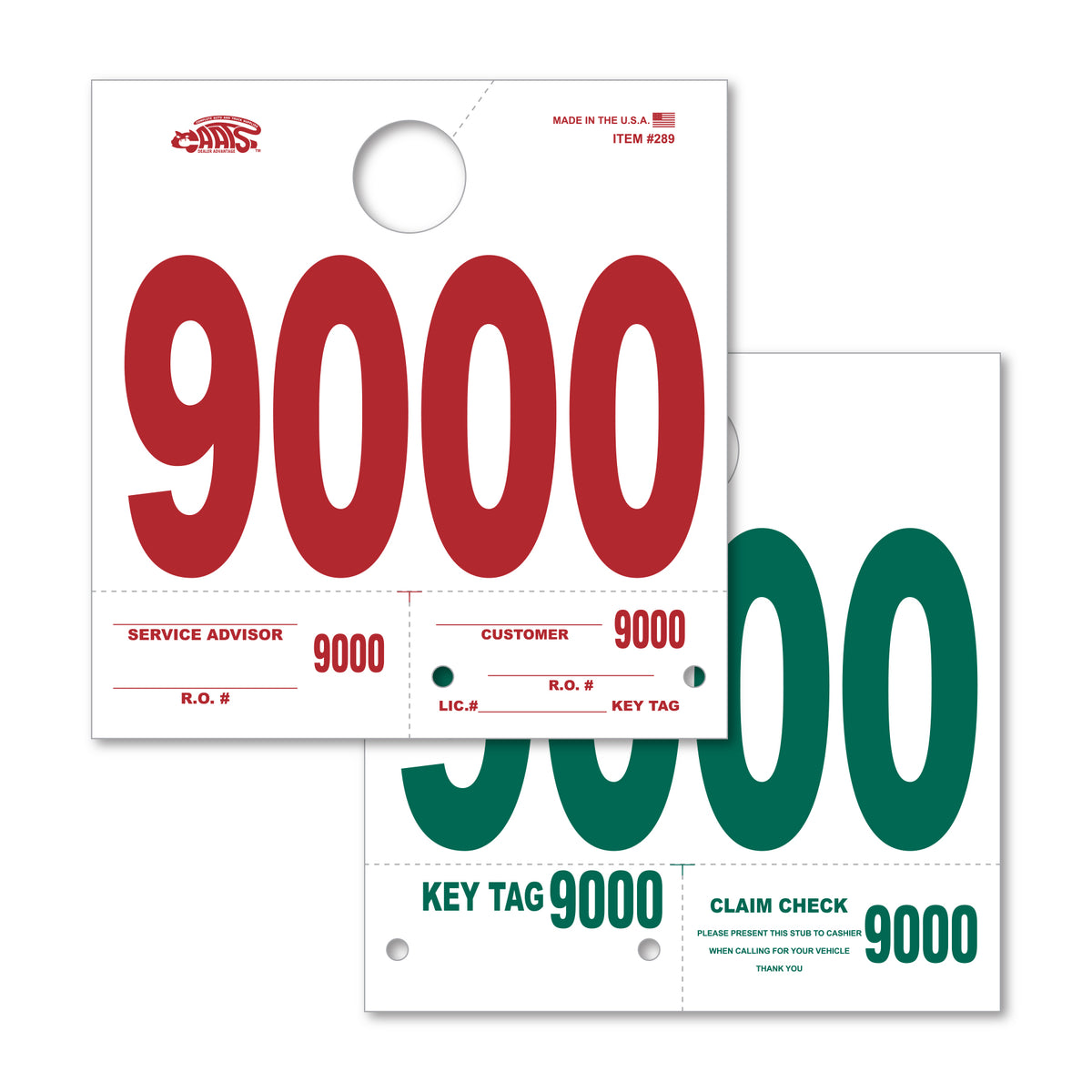 Heavy Stock Side Padded Dispatch Numbers 9000; image is a square white paper with the number &quot;9000&quot; on the front in red, and on the back in green. 