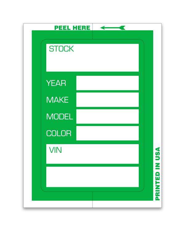 Kleer-Bake Stock Stickers in Green (Item #423); image is a green and white sticker with fillable areas. www.flywheelnw.com