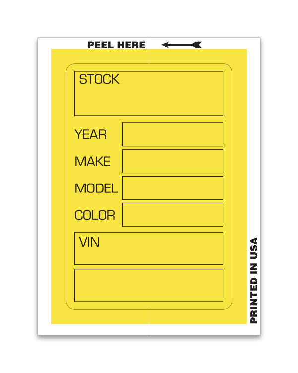 Kleer-Bak Stock Stickers in Yellow (Item #426); image is a yellow sticker with fillable areas. www.flywheelnw.com