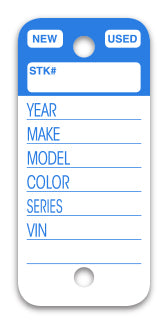 A white key tag with a magenta colored bar on the top. To go on a keyring at a car dealership. www.flywheelnw.com