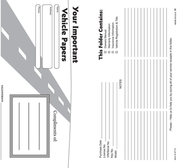 Paper Document Holder (Vehicle Paper Wallets) - Stock - flywheelnw.com