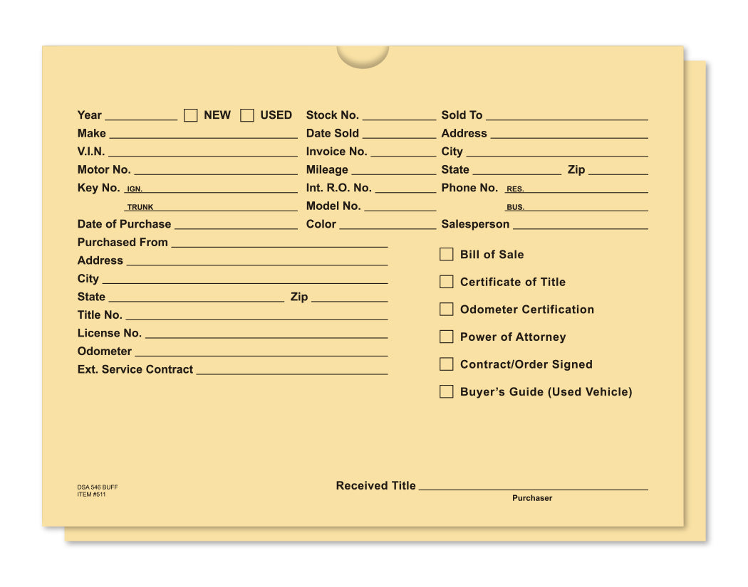 Vehicle Deal Envelopes (Deal Jackets) - Printed [Packs of 100] - flywheelnw.com