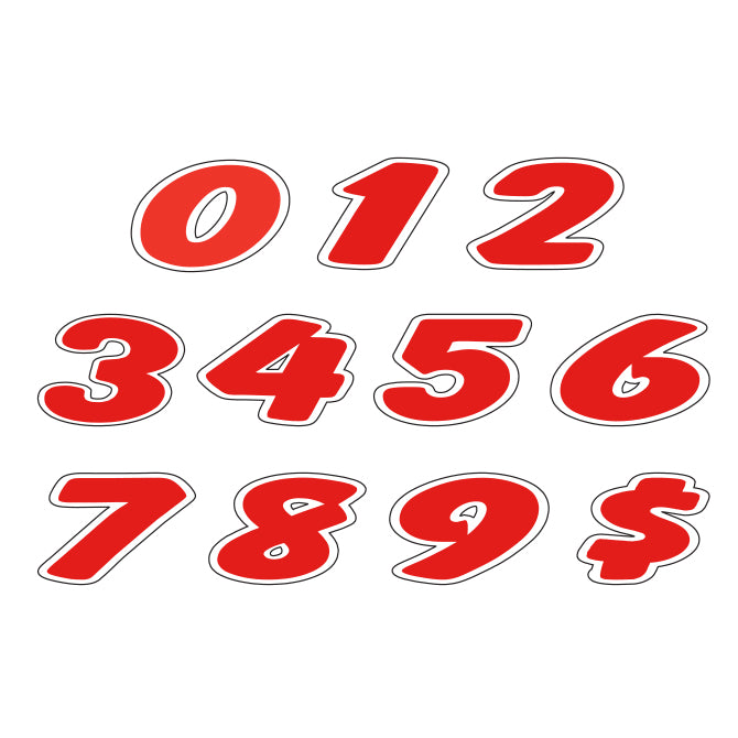 Number Window Stickers - 6-1/4" Red & White Die Cut - flywheelnw.com