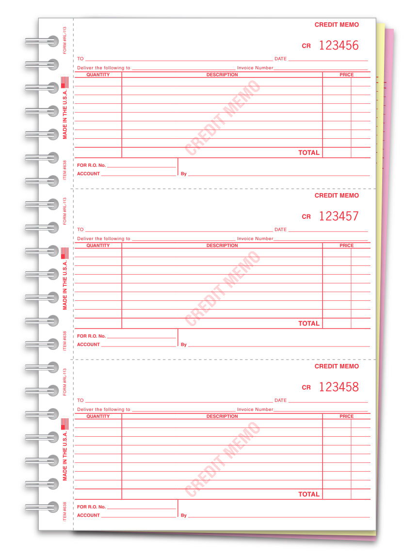 Credit Memo Book. Three-part, perforated pages. www.flywheelnw.com