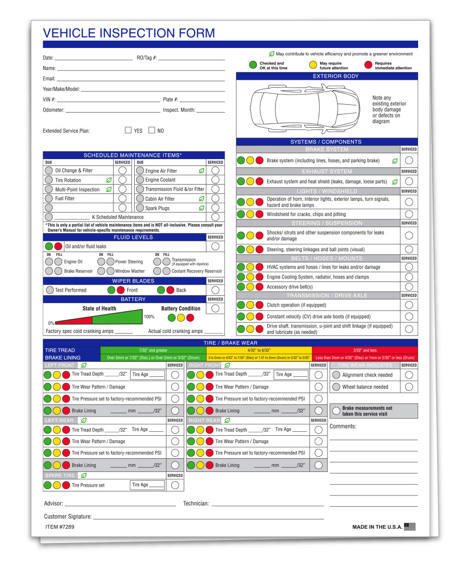 multi-point inspection forms - generic vehicle inspection