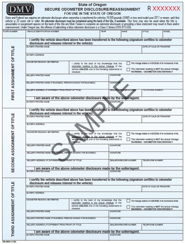 Secure Dmv Paper Secure Odometer Disclosure/Reassignment - DMV - flywheelnw.com