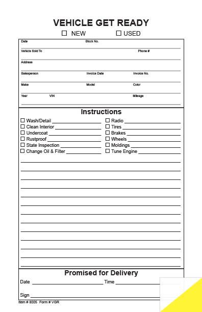 Vehicle Get Ready Form - flywheelnw.com