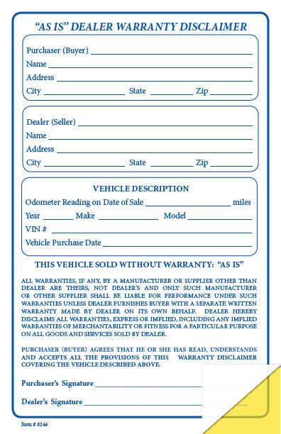 "As Is" Dealer Warranty Disclaimer - flywheelnw.com