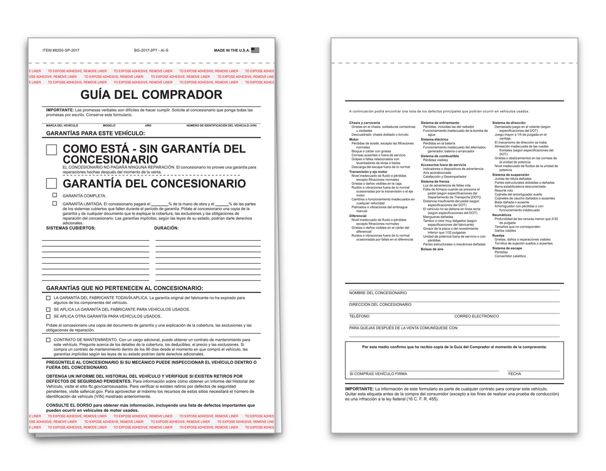 Peel n Seal implied warranties buyers guide in Spanish. Used for selling cars. www.flywheelnw.com