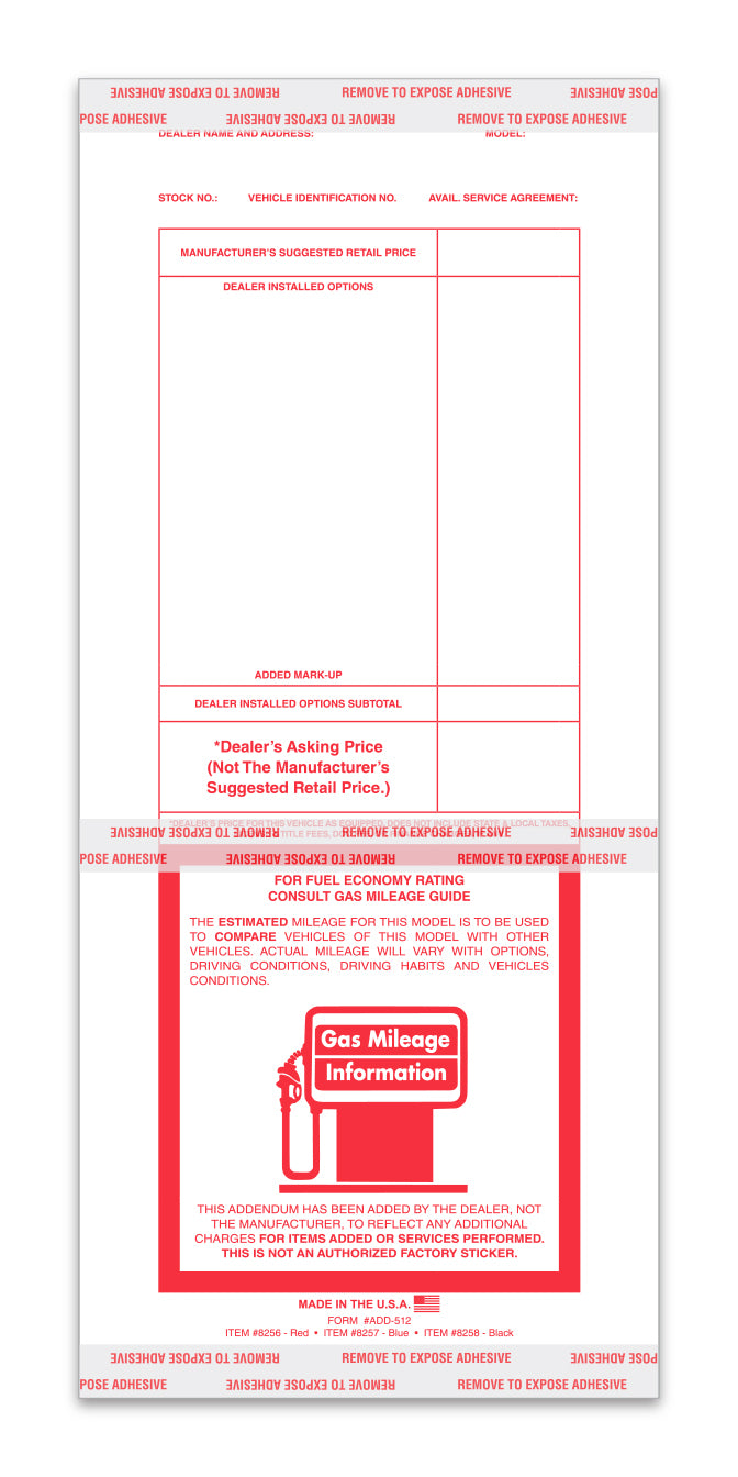 Addendum Stickers (Tape Adhesive) - Printed Stock