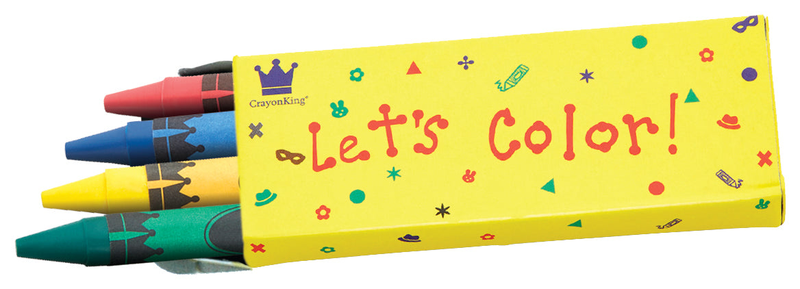 4-Pack Coloring Crayons. Box contains red, blue, yellow, and green colors. www.flywheelnw.com